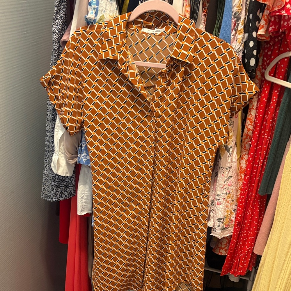 Geometric Print Mustard Shirt Dress